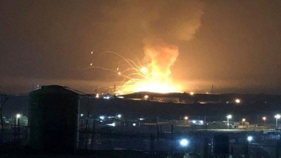 A photo taken by a mobile phone showing the impact of a missile on Erbil. March 13, 2022
