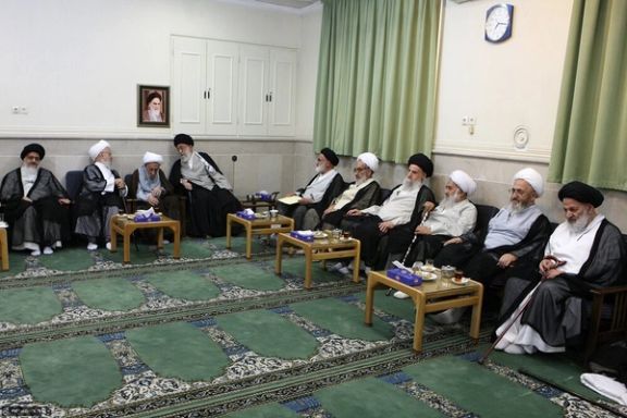 Supreme Leader Ali Khamenei during a meeting with religious scholars of the city of Qom