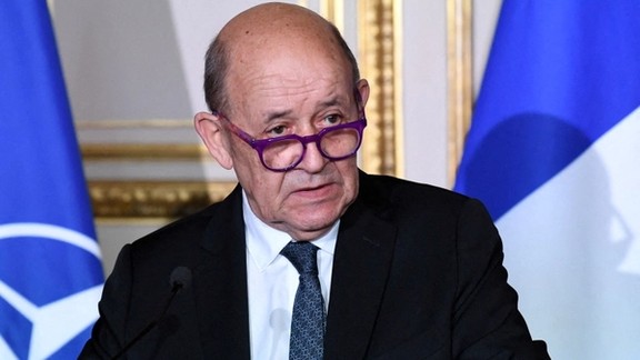 French Foreign Affairs Minister Jean-Yves Le Drian speaks at a news conference in Paris. December 10, 2021