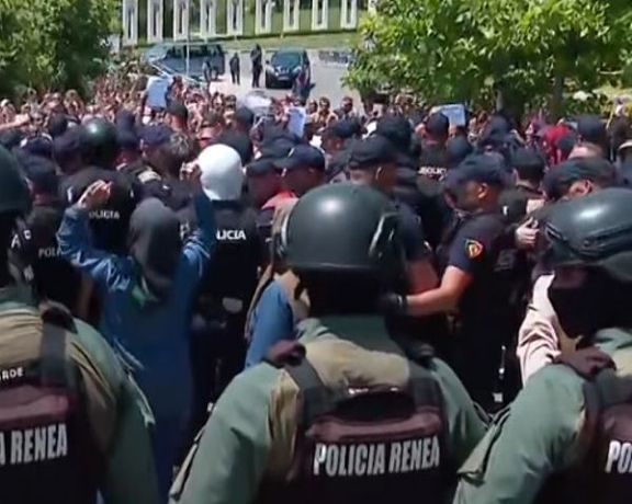 Albanian police forces during a raid into MEK’s Camp Ashraf on June 20, 2023