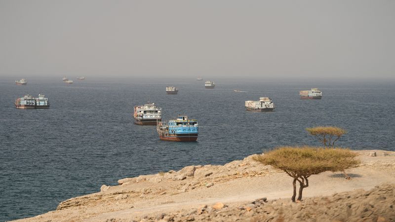 Vessels at the Strait of Hormuz, as seen from Musandam, Oman, October 19, 2026. REUTERS/Stringer