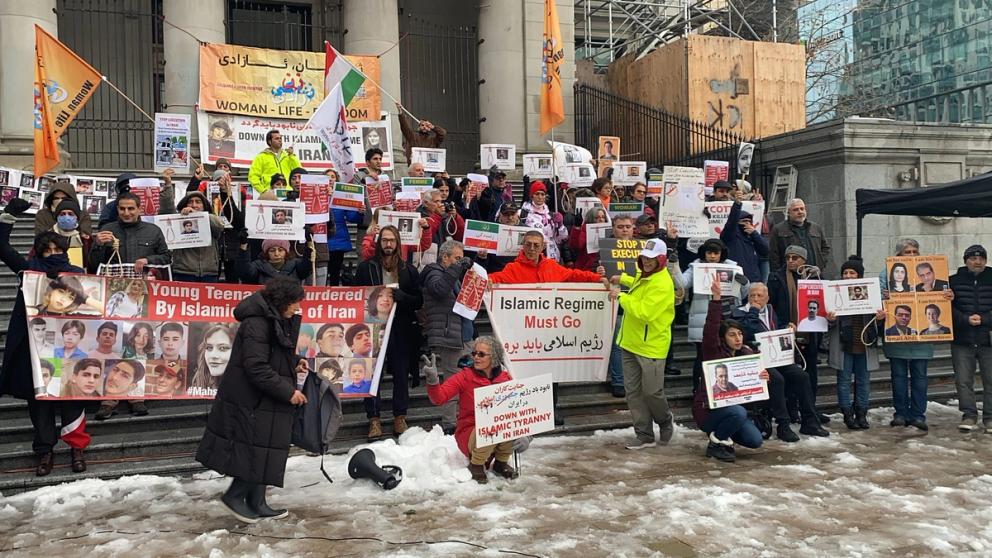 A gathering of Iranians in Vancouver, Canada, in support of death row prisoners in Iran, January 20, 2024 