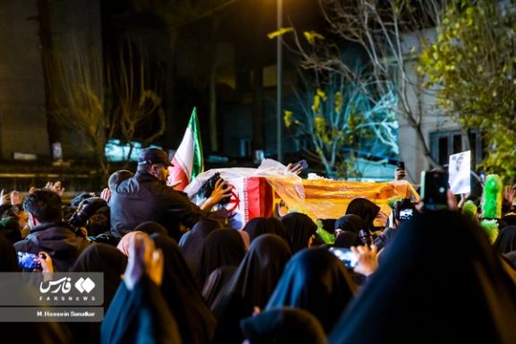A scene from the funeral service for IRGC commander Razi Mousavi in Tehran, December 2023