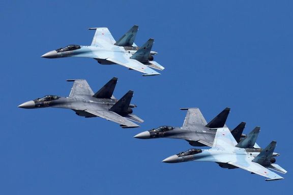 Sukhoi Su-35 jet fighters of the "Sokoly Rossii" (Falcons of Russia) aerobatic team fly in formation during a rehearsal for the airshow in Krasnoyarsk, Russia August 1, 2019.