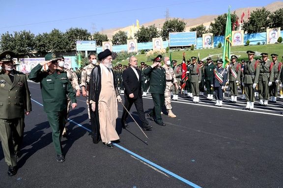 A phot released on Monday showing Khamenei in a military ceremony