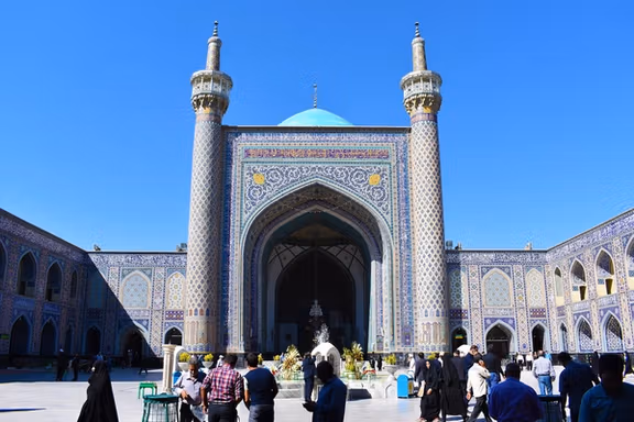 A view of the Goharshad mosque built by the order of Empress Goharshad, the wife of Shah Rukh of the Timurid dynasty in 1418 CE