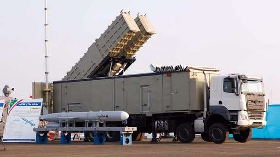 Talayieh strategic cruise missile system on display during a ceremony in Iran's southeastern port city of Konarak on December 24, 2023
