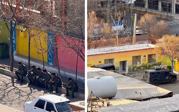 In Tehran, eyewitness reports and images sent to Iran International on March 6, from the city’s Tehranpars neighborhood showed special police unit vehicles deployed inside the courtyard of Hashemi Nejad boys’ primary school on Parvin Boulevard, next to Bent ul-Hoda girls’ school.