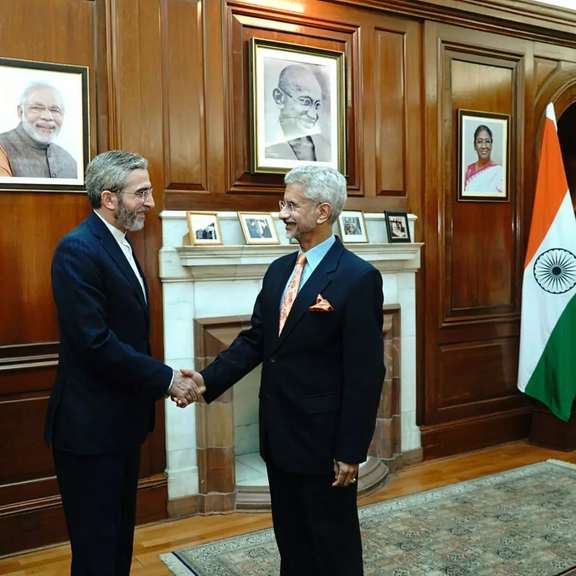Iran's Ali Bagheri Kani meeting India FM Subrahmanyam Jaishankar in New Delhi on Nov. 23, 2022