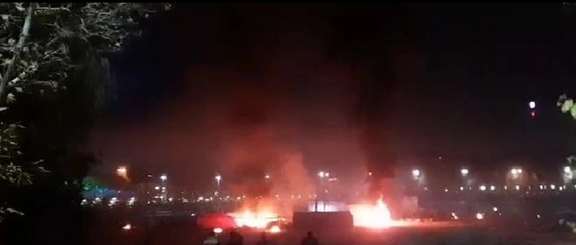 Security forces set fire to the tents of protesters in Esfahan, Iran. November 25, 2021