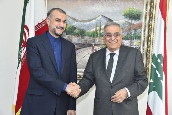Iranian Foreign Minister Hossein Amir-Abdollahian meets with Lebanese Foreign Minister Abdallah Bou Habib in Beirut, March 24, 2022.