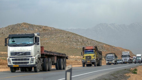 Trucks on the Iranian side of the border with Turkey. October 2021