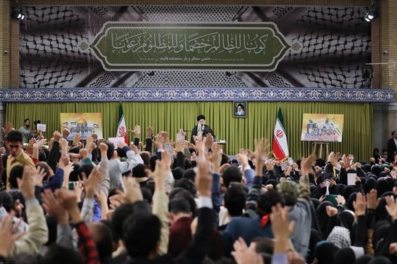 Iran’s ruler Ali Khamenei during a meeting with a group of Iranian students in Tehran on November 1, 2023