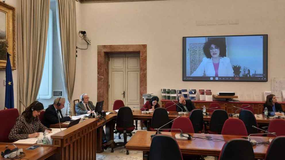 Nobel laureate Narges Mohammad addressing Italian parliament on February 19, 2025.