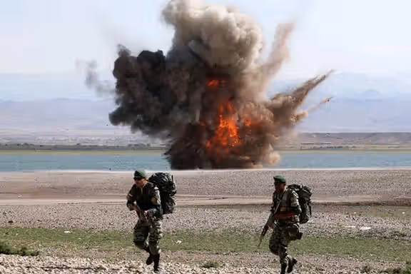 Photo issued by Iran's military showing drills near the Azerbaijani border. October 1, 201