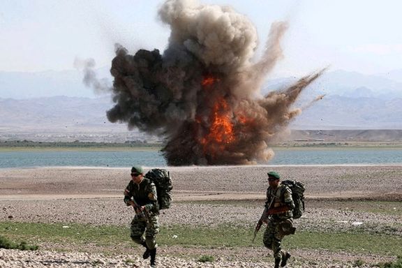 Photo issued by Iran's military showing drills near the Azerbaijani border. October 1, 201