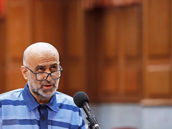Akbar Tabari, a former senior official in Iran's judiciary, in a court session in Tehran