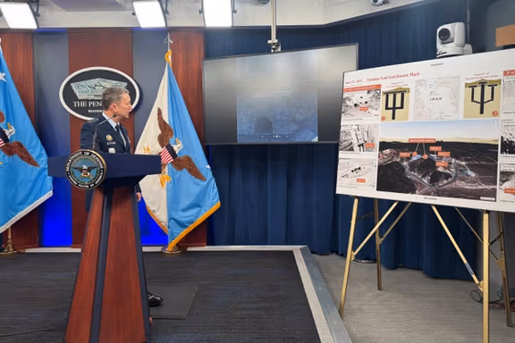 US Chairman of the Joint Chiefs of Staff, Air Force General Dan Caine, speaks during a press conference at the Pentagon in Arlington, Virginia, June 26, 2025.